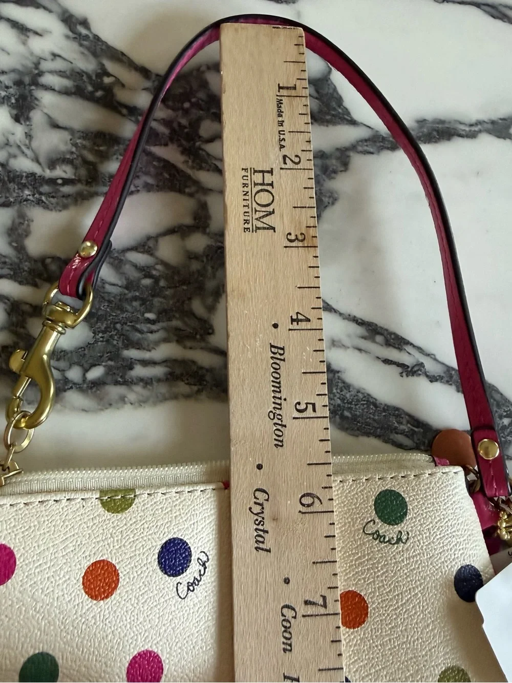 COACH NWT Vintage White Leather Multicolor Polka Dot Wristlet Clutch Pink Strap